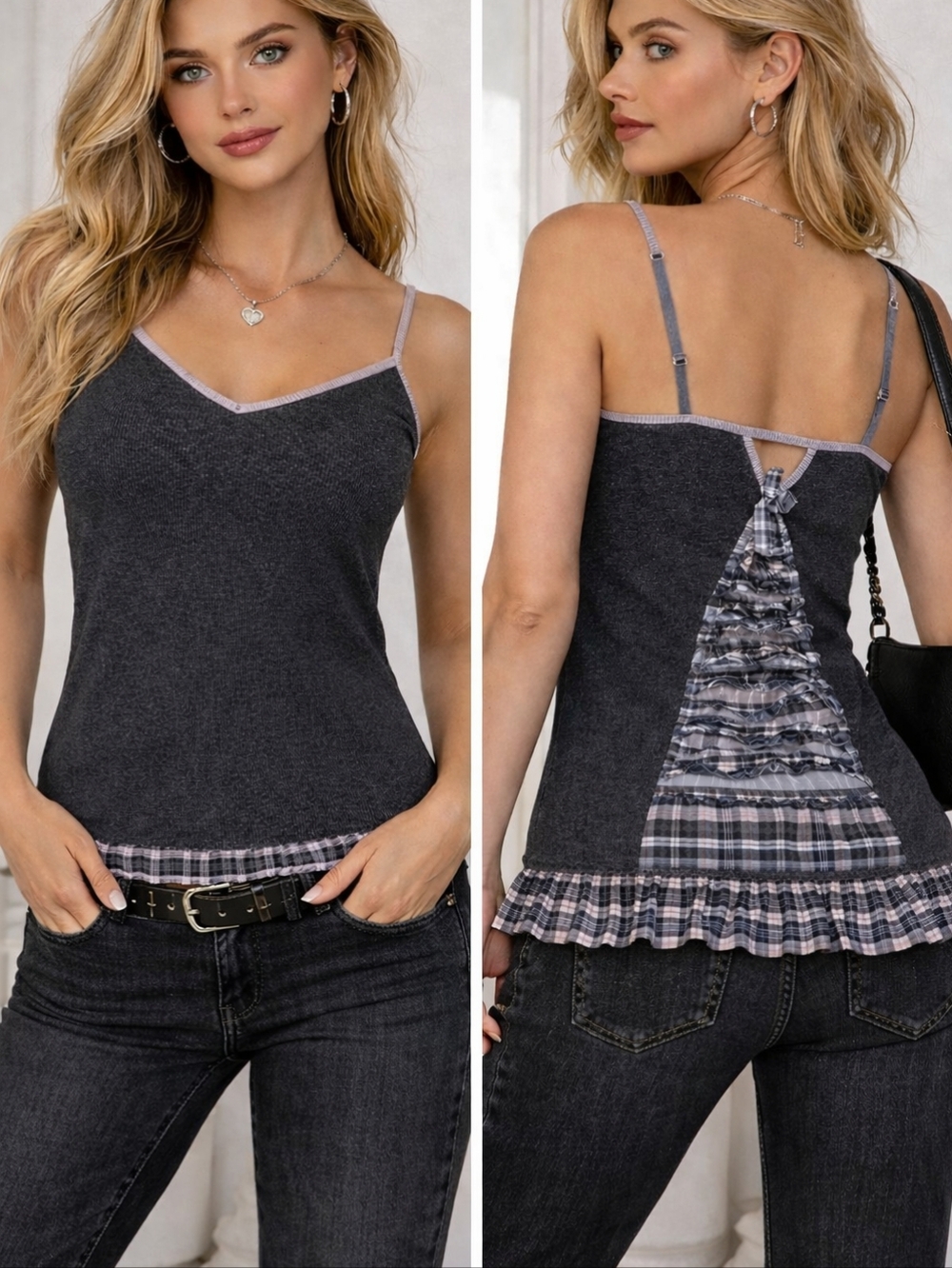 Victoria’s Secret Y2K Plaid Ruffle Sleep Cami Tank Top Medium Vintage
